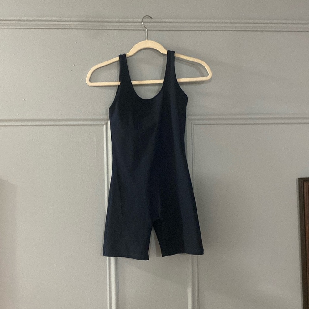Girlfriend Collective Short Onesie Unitard in Navy Grey